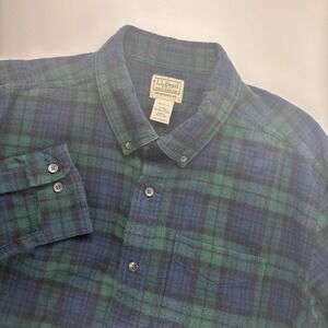 Vintage LL Bean Shirt Mens XL Green Blue Plaid Flannel Outdoors Camp Classic